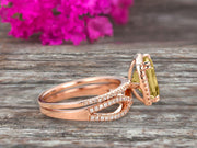 Halo 2 Pcs 10k Rose Gold 1.75 Carat Cushion Cut Champagne Diamond Moissanite Engagement Ring Set Custom Made Flaming Jewelry Twisted Across Matching Band Art Deco Anniversary Ring