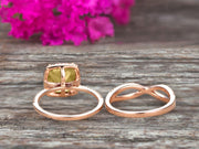 Halo 2 Pcs 10k Rose Gold 1.75 Carat Cushion Cut Champagne Diamond Moissanite Engagement Ring Set Custom Made Flaming Jewelry Twisted Across Matching Band Art Deco Anniversary Ring