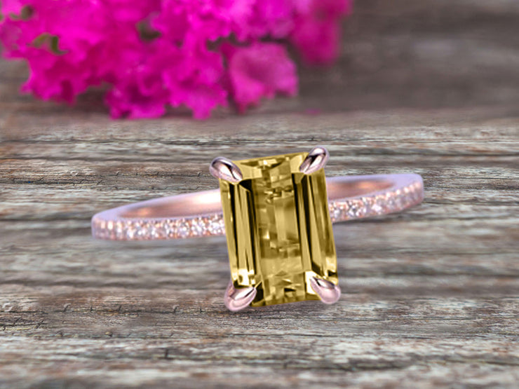 1.25 Carat Emerald Cut Champagne Diamond Moissanite Engagement Ring Custom Ring 10K Champagne Diamond Moissanite Rose gold Ring