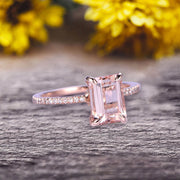 1.25 Carat Emerald Cut Natural Morganite Engagement Ring Custom Ring 10K Morganite Rose gold Ring