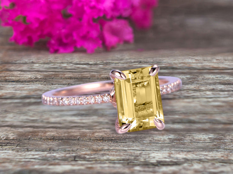 1.25 Carat Emerald Cut Champagne Diamond Moissanite Engagement Ring Custom Ring 10K Champagne Diamond Moissanite Rose gold Ring