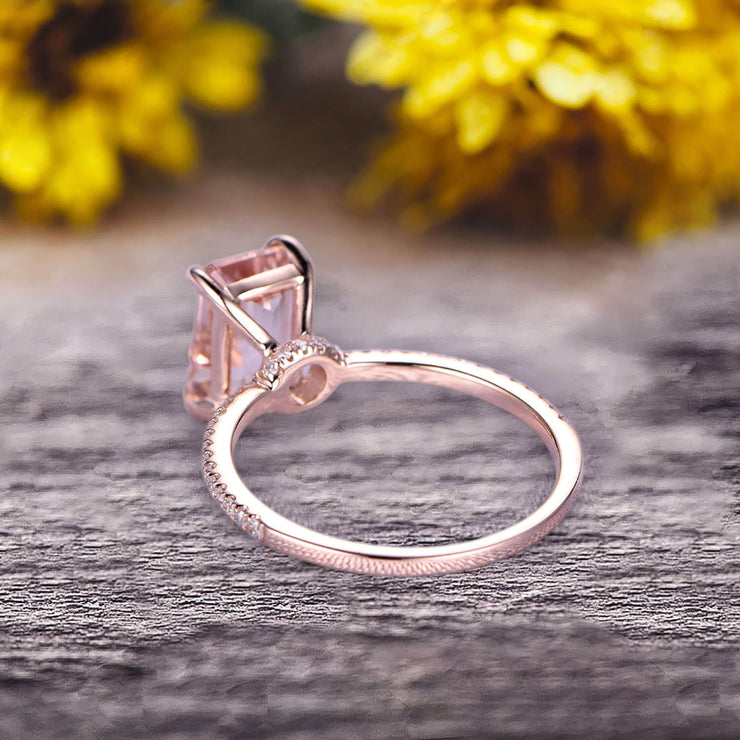 1.25 Carat Emerald Cut Natural Morganite Engagement Ring Custom Ring 10K Morganite Rose gold Ring