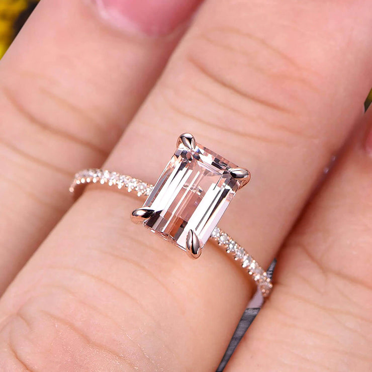 1.25 Carat Emerald Cut Natural Morganite Engagement Ring Custom Ring 10K Morganite Rose gold Ring