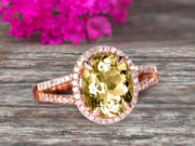 Oval Cut 10k Rose Gold Champagne Diamond Moissanite Halo Engagement Ring With 1.5 Carat Split Shank
