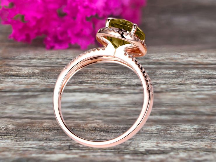 Oval Cut 10k Rose Gold Champagne Diamond Moissanite Halo Engagement Ring With 1.5 Carat Split Shank