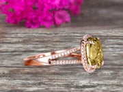 Oval Cut 10k Rose Gold Champagne Diamond Moissanite Halo Engagement Ring With 1.5 Carat Split Shank