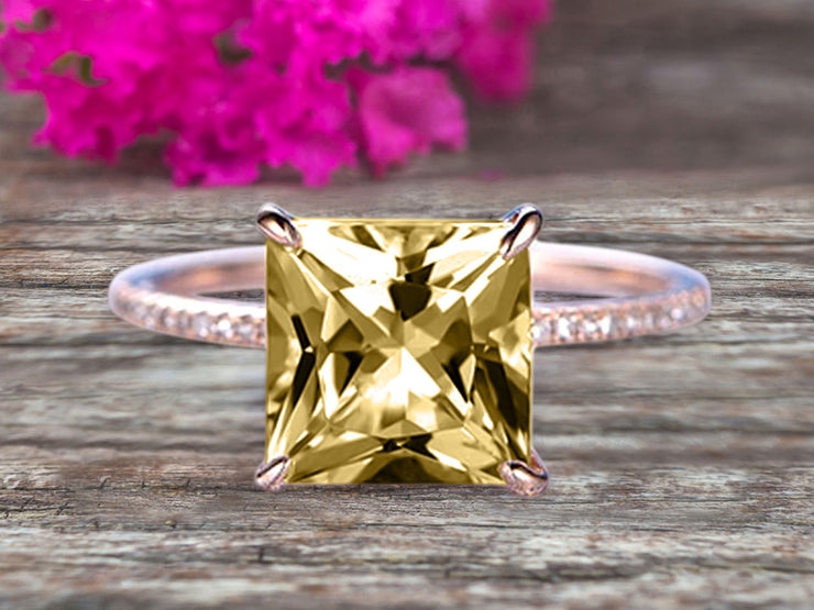 Art Deco 1.25 Carat Champagne Diamond Moissanite Princess Cut Engagement Ring Wedding Ring On 10k Rose Gold
