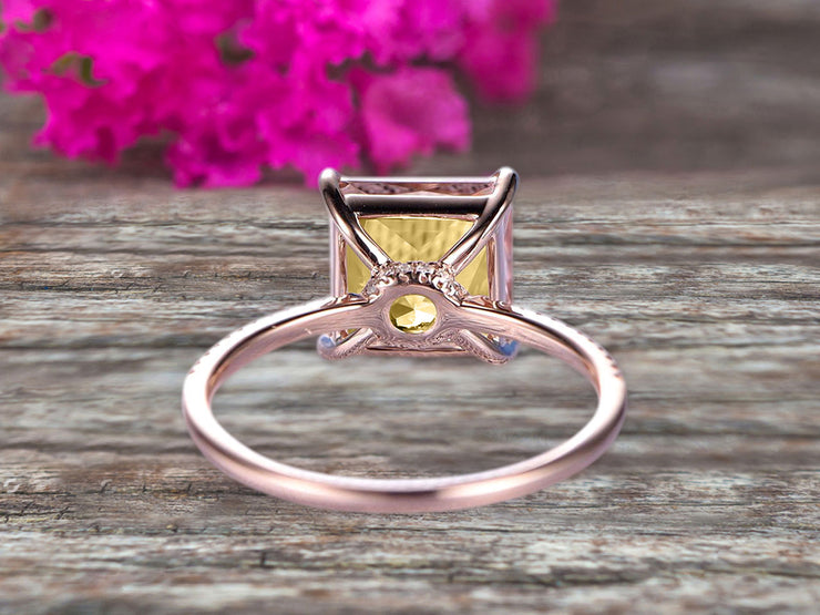 Art Deco 1.25 Carat Champagne Diamond Moissanite Princess Cut Engagement Ring Wedding Ring On 10k Rose Gold