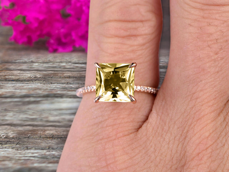 Art Deco 1.25 Carat Champagne Diamond Moissanite Princess Cut Engagement Ring Wedding Ring On 10k Rose Gold