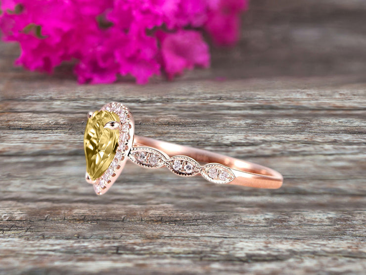 1.50 Carat Pear Shape Champagne Diamond Moissanite Engagement Ring Promise Ring Anniversary Ring On 10k Rose gold Art Deco Ring