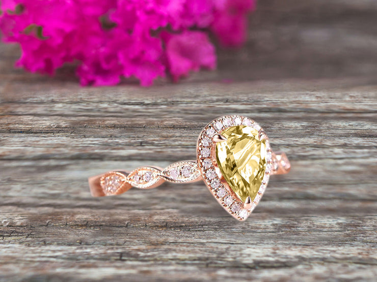 1.50 Carat Pear Shape Champagne Diamond Moissanite Engagement Ring Promise Ring Anniversary Ring On 10k Rose gold Art Deco Ring