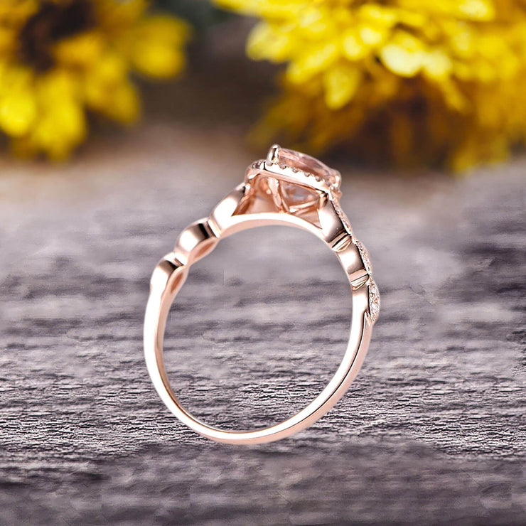 1.50 Carat Pear Shape Morganite Engagement Ring Promise Ring Anniversary Ring On 10k Rose gold Art Deco Ring