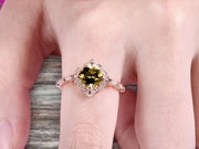 10k Rose Gold Champagne Diamond Moissanite Halo Engagement Ring With Cushion Cut 1.50 Carat Milgrain Art Deco