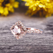 10k Rose Gold Morganite Halo Engagement Ring With Cushion Cut 1.50 Carat Milgrain Art Deco