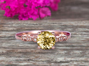 1.25 Carat Round Cut Brilliant Champagne Diamond Moissanite Engagement Ring On 10k Rose Gold Stunning Milgrain