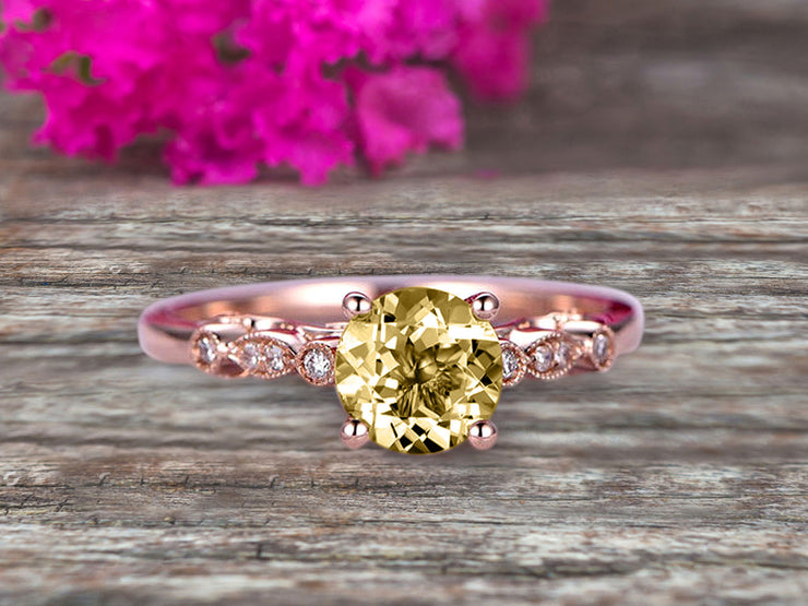 1.25 Carat Round Cut Brilliant Champagne Diamond Moissanite Engagement Ring On 10k Rose Gold Stunning Milgrain