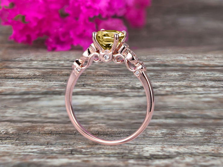 1.25 Carat Round Cut Brilliant Champagne Diamond Moissanite Engagement Ring On 10k Rose Gold Stunning Milgrain