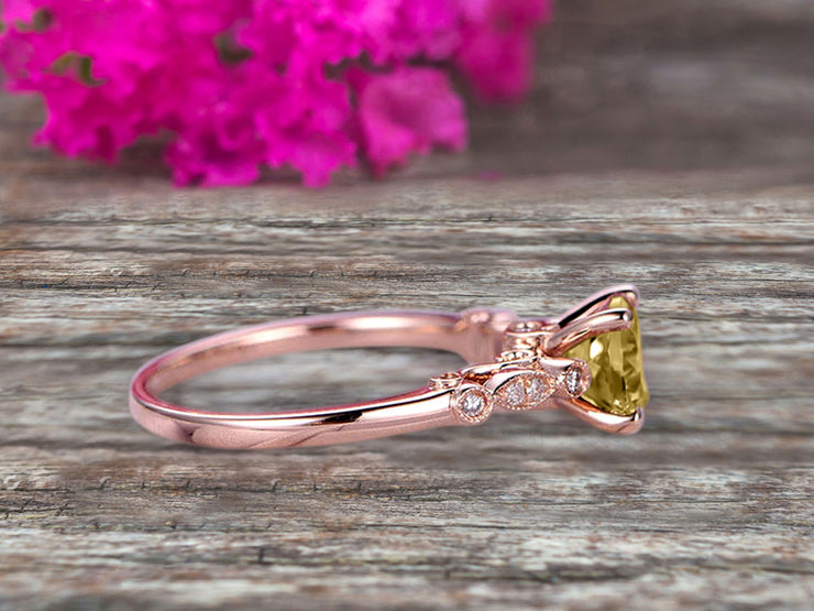 1.25 Carat Round Cut Brilliant Champagne Diamond Moissanite Engagement Ring On 10k Rose Gold Stunning Milgrain