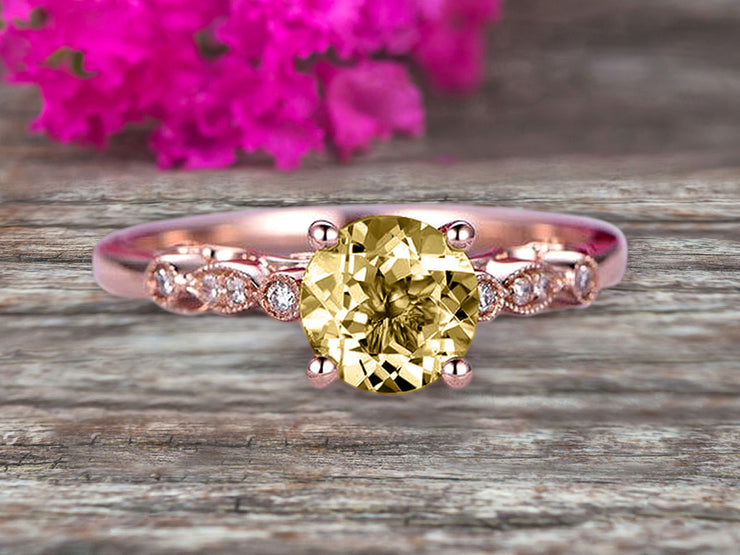 1.25 Carat Round Cut Brilliant Champagne Diamond Moissanite Engagement Ring On 10k Rose Gold Stunning Milgrain