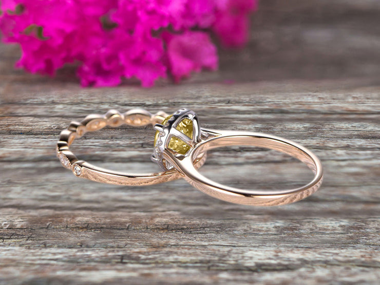 2Pcs Milgrain Pear Shape 1.75 Carat Wedding Ring Set Champagne Diamond Moissanite Engagement Ring Diamond Matching Band 10k Yellow Gold Anniversary Gift