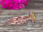 Princess Cut 1.75 Carat Champagne Diamond Moissanite Engagement Ring Set On 10k Rose Gold Diamond Matching Band Promise Ring Milgrain Anniversary Gift Bridal Ring