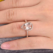 1.50 Carat Pear Shape Pink Morganite Engagement Ring Art Deco Wedding Ring 10k Rose gold Milgrain Anniversary Ring Halo Design