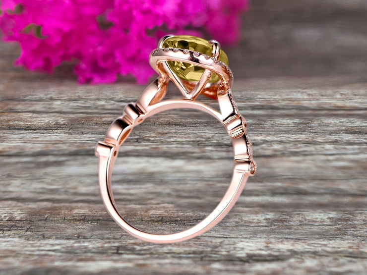 1.50 Carat Pear Shape Champagne Diamond Moissanite Engagement Ring Art Deco Wedding Ring 10k Rose gold Milgrain Anniversary Ring Halo Design