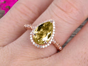 1.50 Carat Pear Shape Champagne Diamond Moissanite Engagement Ring Art Deco Wedding Ring 10k Rose gold Milgrain Anniversary Ring Halo Design