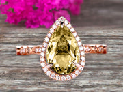 1.50 Carat Pear Shape Champagne Diamond Moissanite Engagement Ring Art Deco Wedding Ring 10k Rose gold Milgrain Anniversary Ring Halo Design