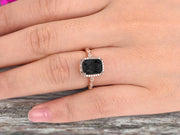 Milgrain Art Deco 1.50 Carat Cushion Cut Black Diamond Moissanite Engagement Ring With 10k Rose Gold Shining Sparkling Halo