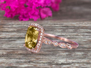 Milgrain Art Deco 1.50 Carat Cushion Cut Champagne Diamond Moissanite Engagement Ring With 10k Rose Gold Shining Sparkling Halo