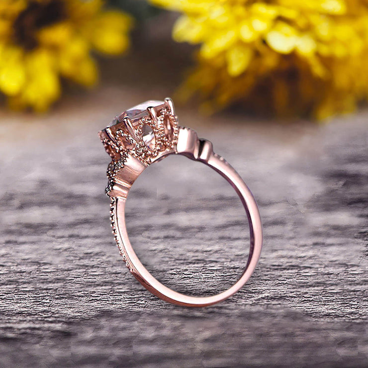 Milgrain Edge Cushion Cut 1.50 Carat Morganite Engagement Ring On 10k Rose Gold Anniversary Ring Promise Ring Art deco Surprisingly Ring Gift for her