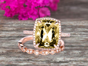 Milgrain 1.75 Carat Wedding Ring Set Big Cushion Cut Champagne Diamond Moissanite Engagement Ring Champagne Diamond Moissanite Art Deco Matching Wedding Band On 14K Rose Gold Surprisingly Ring