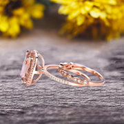 Milgrain 1.75 Carat Wedding Ring Set Big Cushion Cut Morganite Engagement Ring Natural Morganite Art Deco Matching Wedding Band On 14K Rose Gold Surprisingly Ring