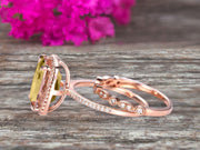 Milgrain 1.75 Carat Wedding Ring Set Big Cushion Cut Champagne Diamond Moissanite Engagement Ring Champagne Diamond Moissanite Art Deco Matching Wedding Band On 14K Rose Gold Surprisingly Ring