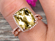 Milgrain 1.75 Carat Wedding Ring Set Big Cushion Cut Champagne Diamond Moissanite Engagement Ring Champagne Diamond Moissanite Art Deco Matching Wedding Band On 14K Rose Gold Surprisingly Ring