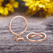 2 Pcs 10k Rose Gold 1.75 Carat Cushion Cut Morganite Engagement Ring Set Solid 10k rose gold Bridal set Custom Made Flaming Jewelry Twisted Across Matching Band 