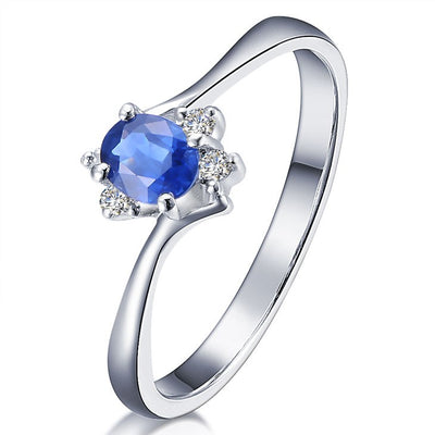 Inexpensive Sapphire with Moissanite Diamond Engagement Ring on 10k White Gold