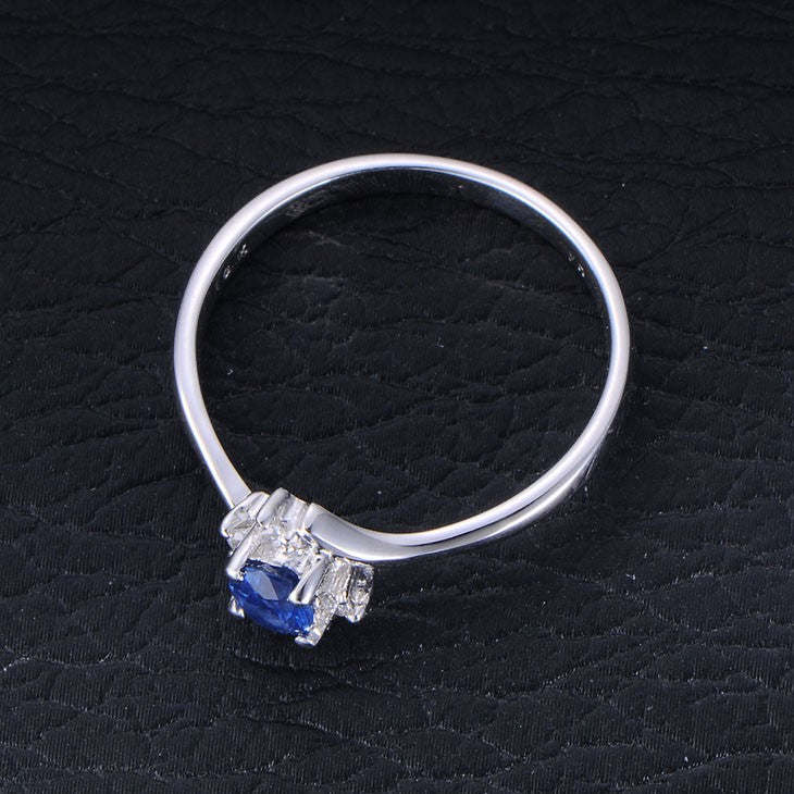 Inexpensive Sapphire with Moissanite Diamond Engagement Ring on 10k White Gold