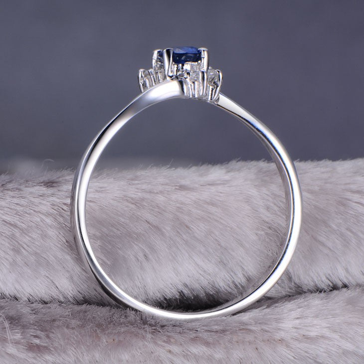 Inexpensive Sapphire with Moissanite Diamond Engagement Ring on 10k White Gold