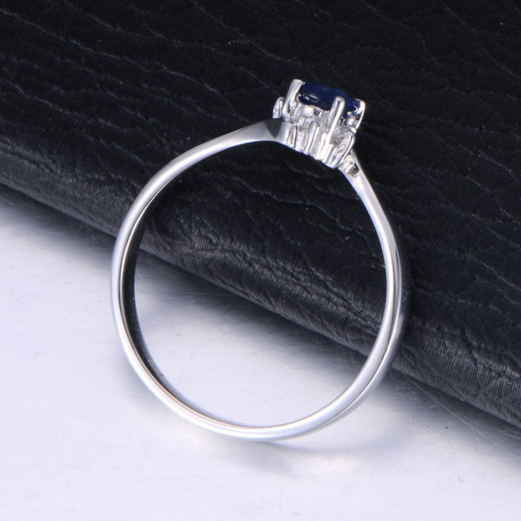 Inexpensive Sapphire with Moissanite Diamond Engagement Ring on 10k White Gold