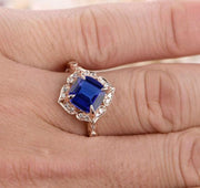 Handmade 1.25 Carat Blue Sapphire and Moissanite Diamond Engagement Ring in 10k Rose Gold for Women on Sale