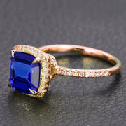 1.25 ct Blue Sapphire and Moissanite Diamond Engagement Ring in 10k Rose Gold