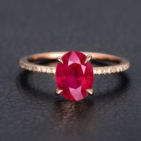 1.25 ct Red Ruby and Moissanite Diamond Engagement Ring in 10k Rose Gold for Women on Sale