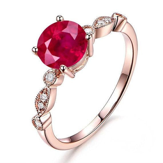 1.25 ct Red Ruby and Moissanite Diamond Engagement Ring in 10k Rose Gold for her