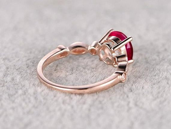 1.25 ct Red Ruby and Moissanite Diamond Engagement Ring in 10k Rose Gold for her