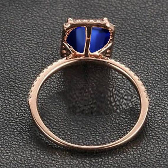 1.50 Carat Blue Sapphire and Moissanite Diamond Engagement Ring in 10k Rose Gold