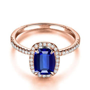 1.50 Carat Blue Sapphire and Moissanite Diamond Engagement Ring in 10k Rose Gold for Women on Sale