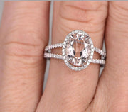 1.50 carat Oval Cut Morganite and Diamond Engagement Ring for Women in 10k White Gold 