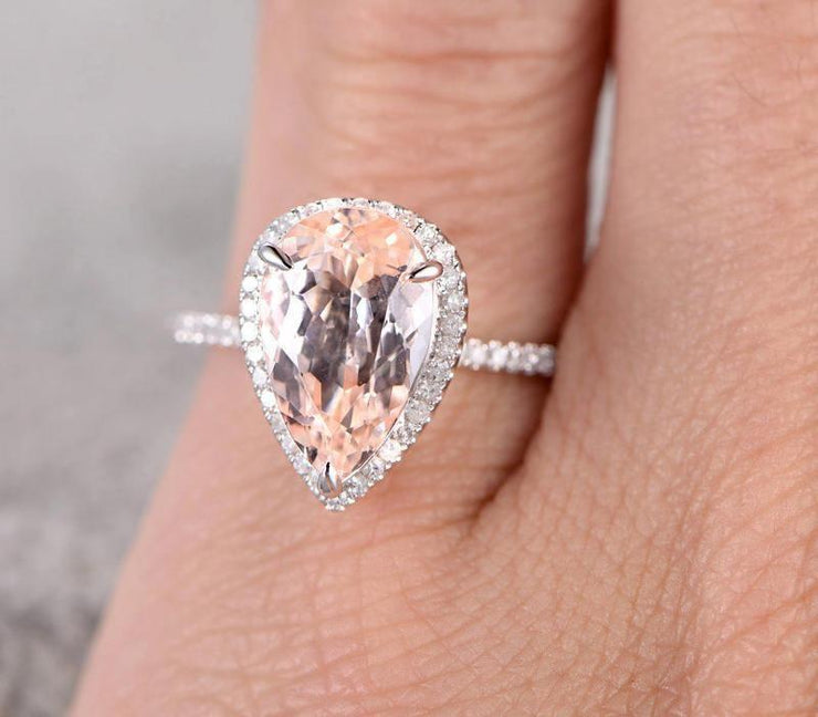 Sale 1.50 carat Morganite and Diamond Halo Engagement Ring for Women